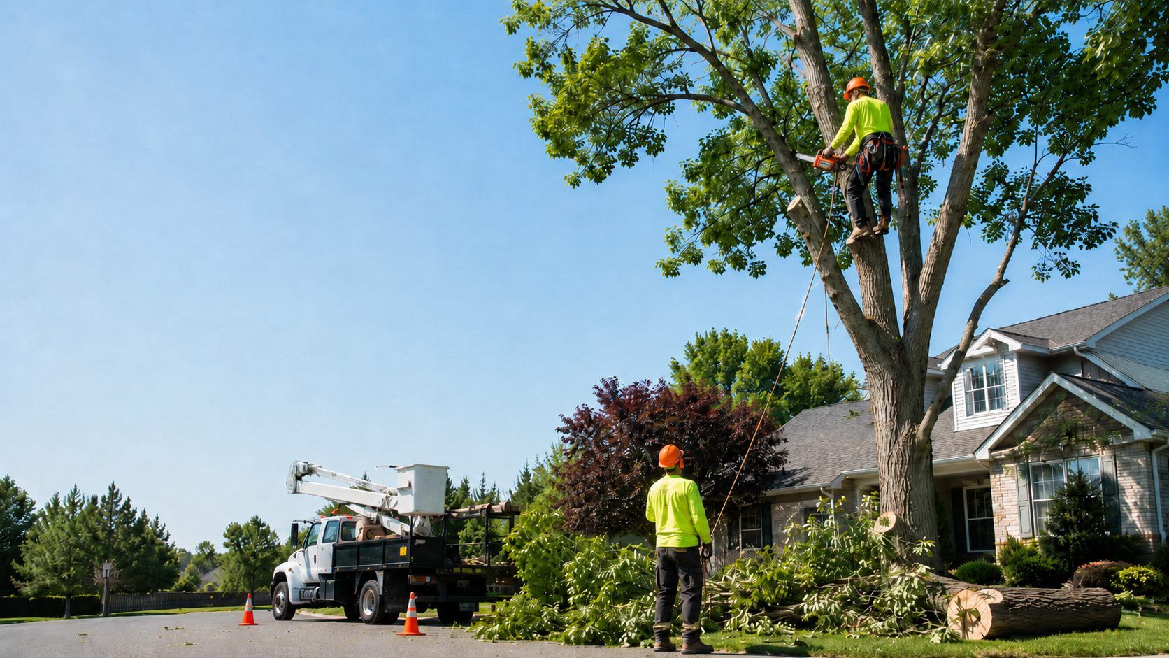 Arborist climbing a tall tree during a removal in Jackson, MS